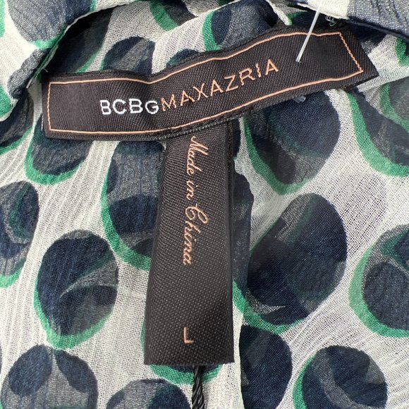 BCBGMaxAzria NWT Ruffle Sleeve Crew Neck Midi Polka Dot Dress Navy/Green Size L - Picture 10 of 12